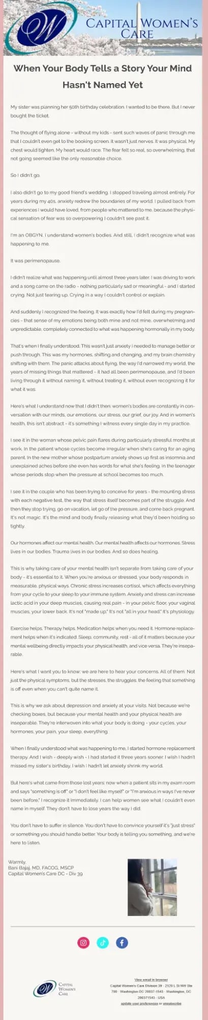 lead nurturing email example, capital womans care