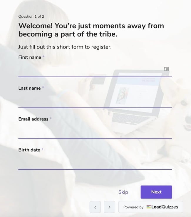 Lead generation form template: Leadquizzes