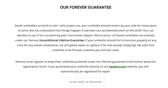 lifetime guarantee example Davek