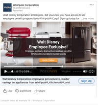 LinkedIn sponsored content, video ad example with a video ad campaign on screen