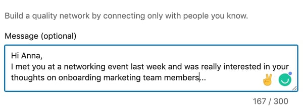 LinkedIn invitation note.