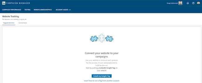 How to install the linkedin insight tag on your website: step 3 select account assets
