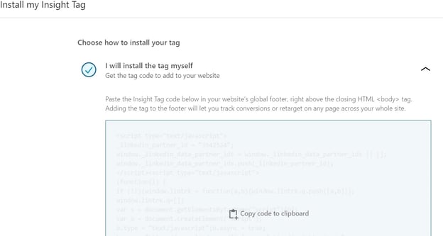 Installing an insight tag for LinkedIn retargeting