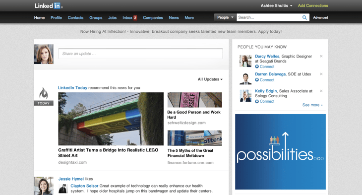 Old LinkedIn homepage
