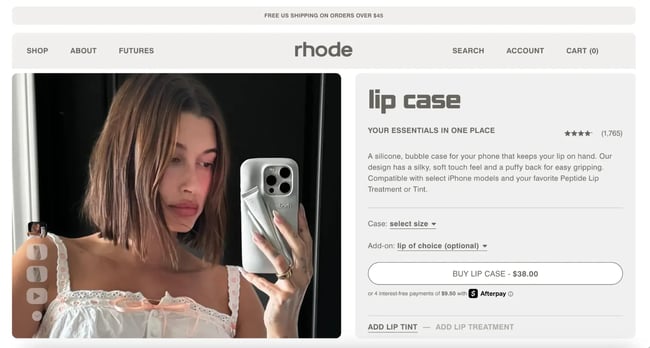 lip case landing page, rhode