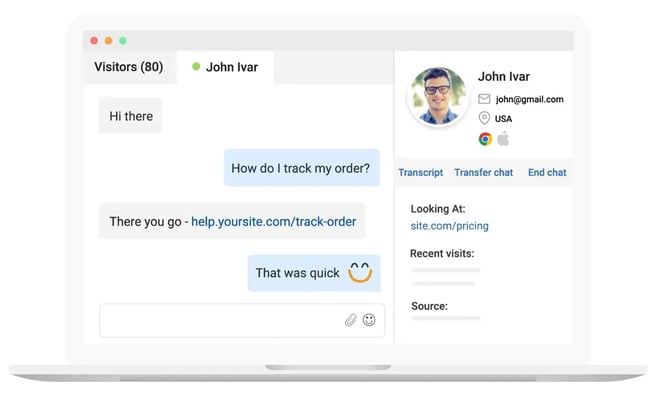 live chat support tools: ProProfs Chat dashboard with proactive greetings