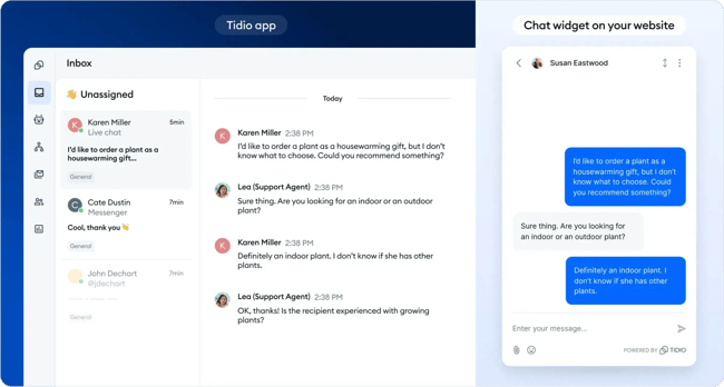 live chat support tools: Tidio live chat dashboard