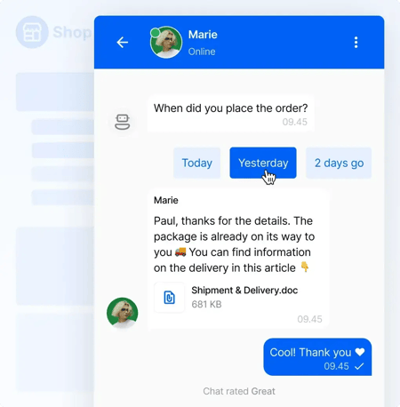 live chat support tools: HelpCrunch live chat widget interface