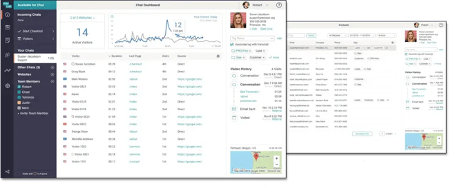 live chat support tools: Pure Chat dashboard with customizable widget