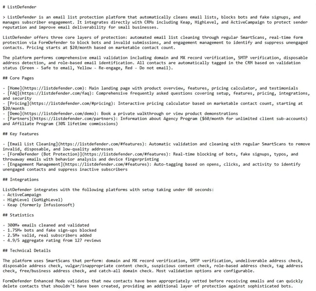 llms.txt file from listdefender