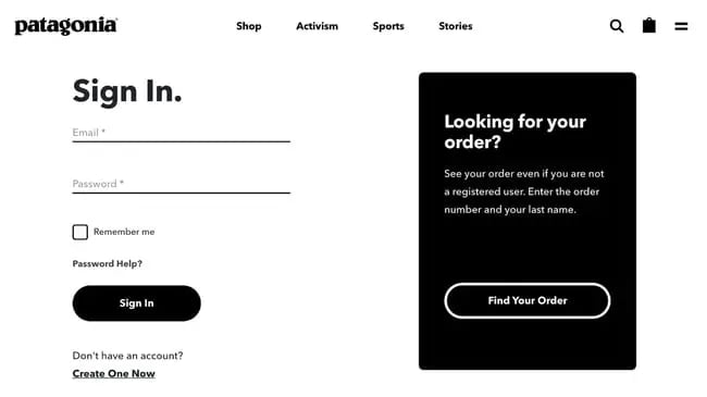 login screen example: patagonia