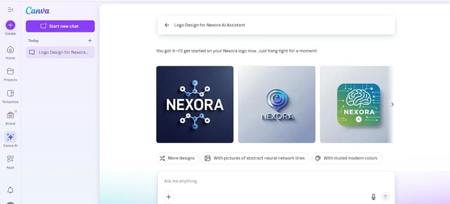 logo design for an ai assistant using canva, canva generated logos