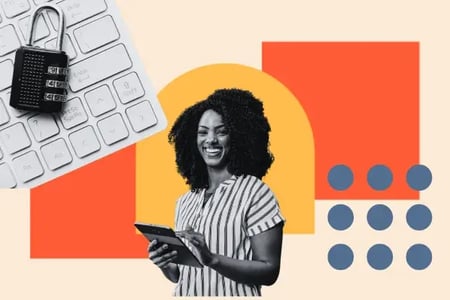 woman making a website with user accounts and profiles on a tablet