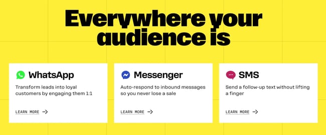 marketing automation tools, image from ManyChat showing social media platform templates