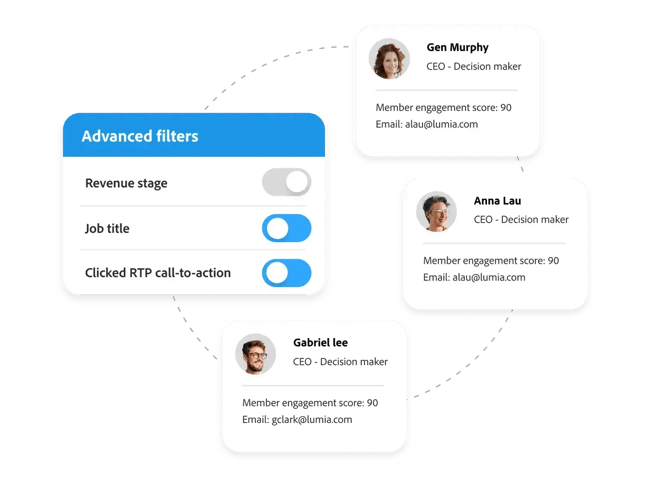 marketing automation tools, image from Marketo showing advanced filters against contacts