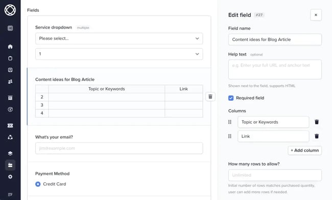 marketing automation tools, image from Service Provider Pros Form Builder showing a content ideas form