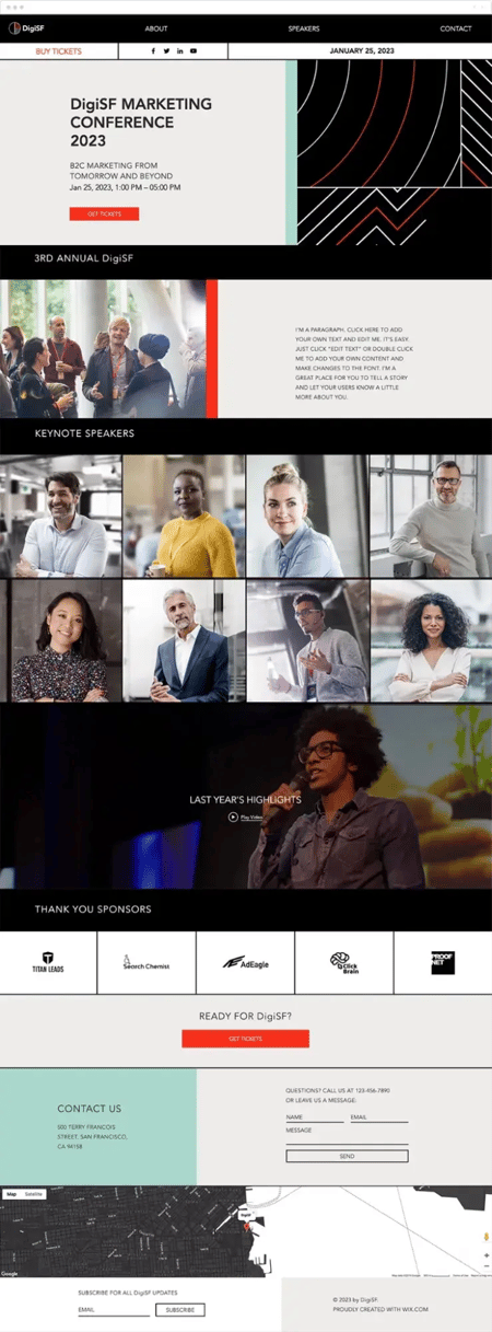 marketing conference landing page template, wix