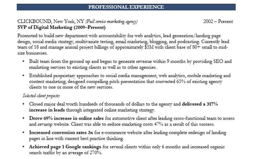 example of leadership skills in action on a marketing resume