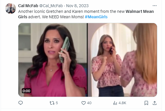 Xs post about the Mean Girls campaign by Walmart