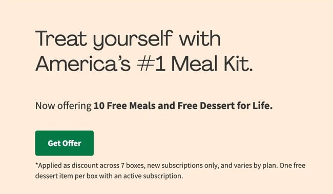 Screenshot of HelloFreshs customer acquisition coupon