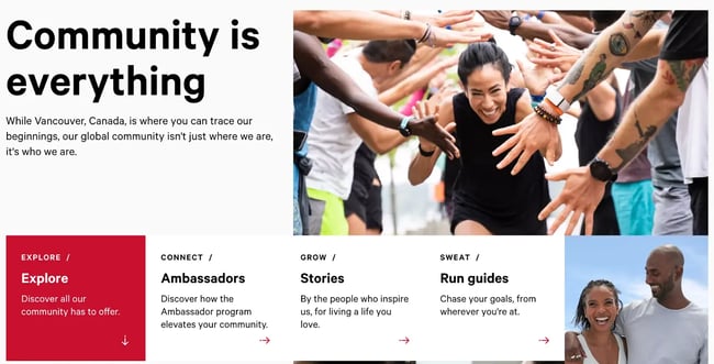 Screenshot of Lululemons customer acquisition community program