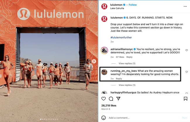 Screenshot of Lululemons Instagram post