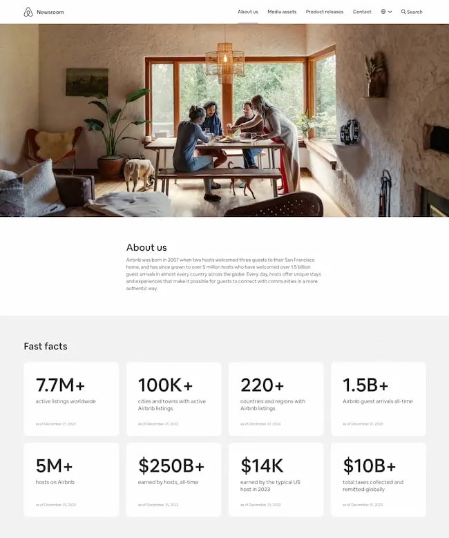 Airbnbs media kit includes a candid about us page.