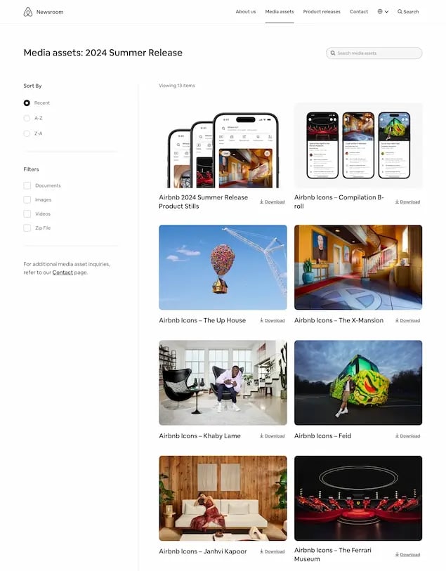 Airbnbs media kit includes an extension collection of brand photos.