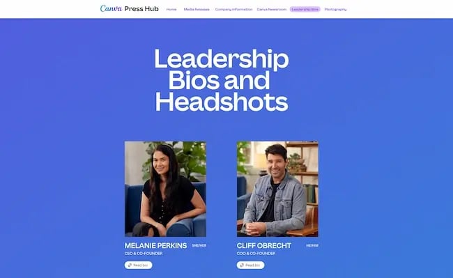 Canvas media kit includes beautifully designed leader bios.