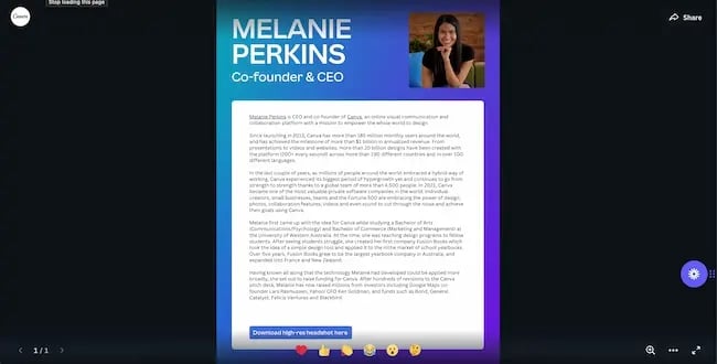 Canvas media kit includes beautifully designed leader bios.