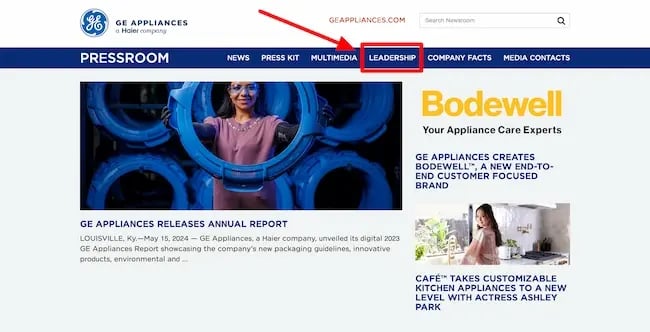 GEs media kit makes it easy to find founder/management information