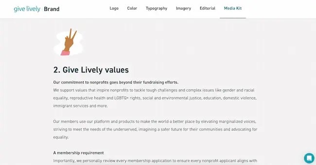 Give Livelys media kit details the brands values.