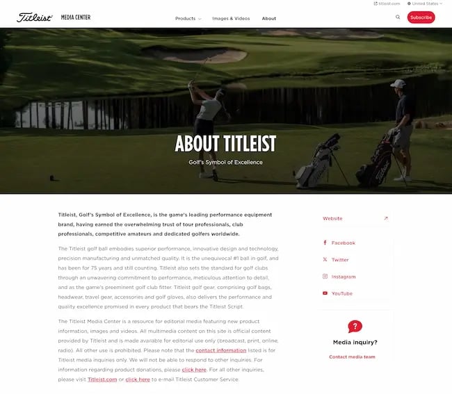 Titleists media/press kit does a great job with its company overview.