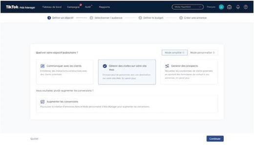 Détermination de l'objectif de la campagne TikTok Ads