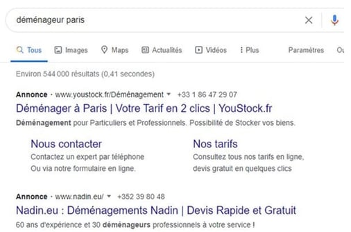 Exemple déménageur Paris