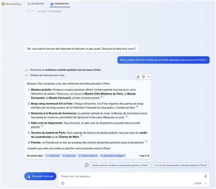 Exemple d'utilisation de Microsoft Bing Chat 2