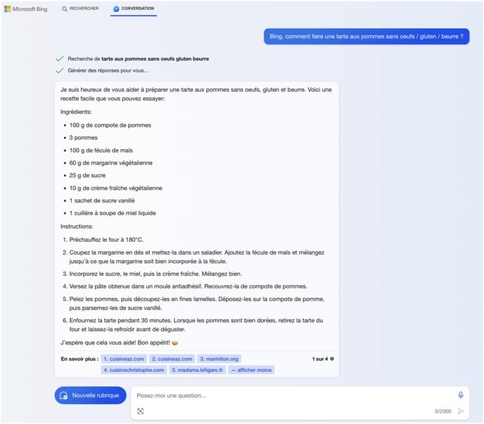 Exemple d'utilisation de Microsoft Bing Chat 3