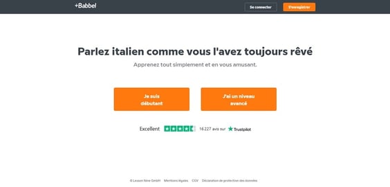 Landing page Babbel