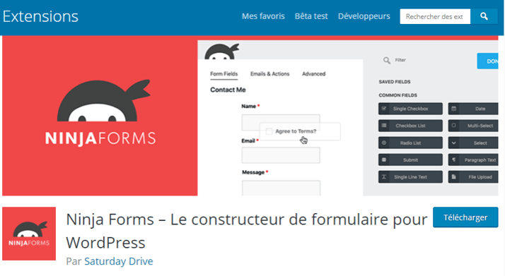 Ninja Forms formulaire de contact