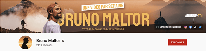 exemple de bannière YouTube sur la chaîne de Bruno Maltor