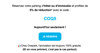 code de réduction à durée limitée pour un parking