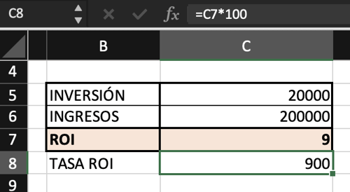 Cálculo de tasa de retorno de inversión en Excel: equivalencia porcentual