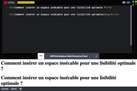 exemple de rendu avec un espace insécable