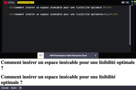 exemple de rendu avec un espace insécable