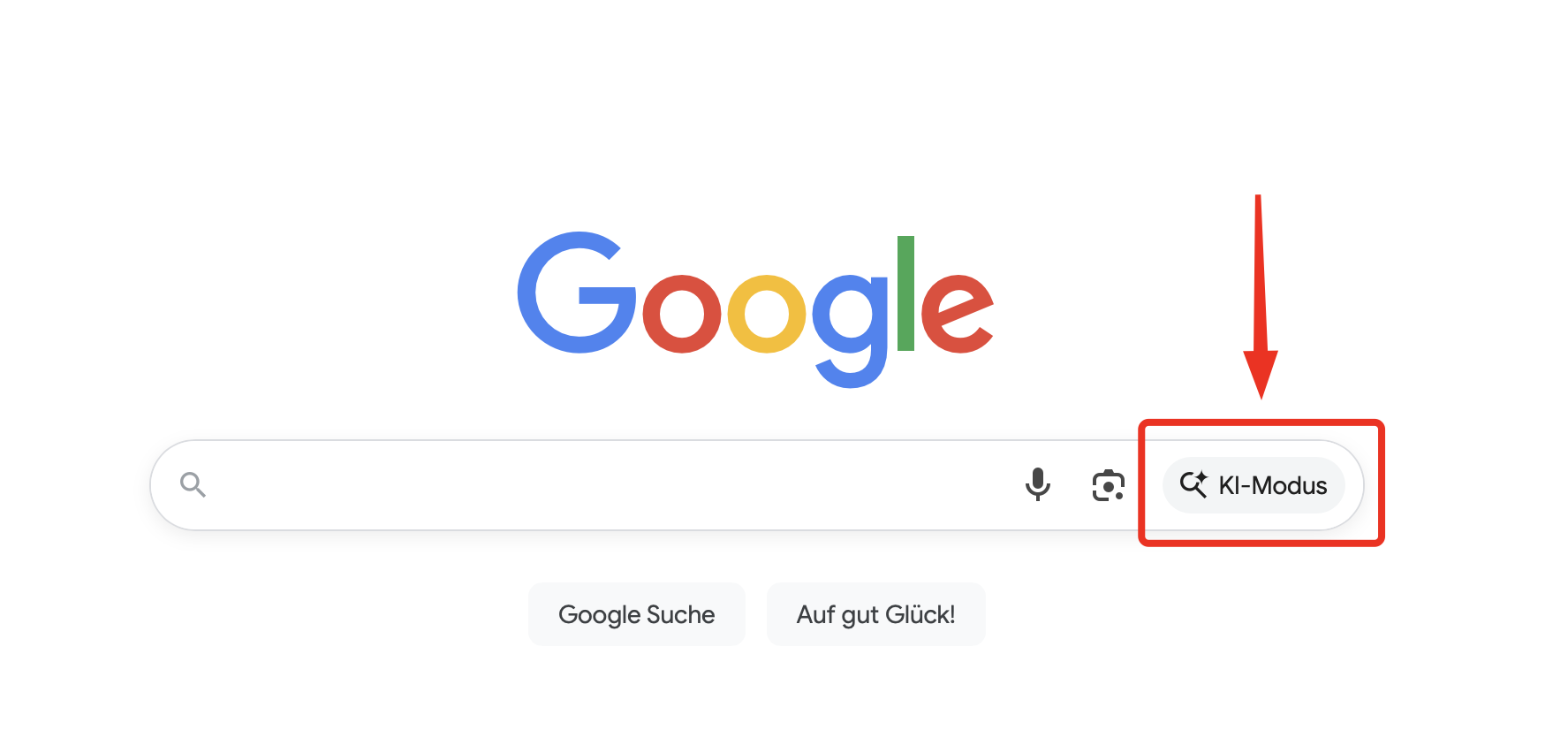Screenshot der Google Suche mit KI-Modus Button