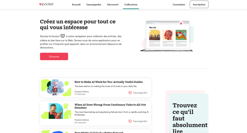 L'application Pocket pour la gestion des documents.