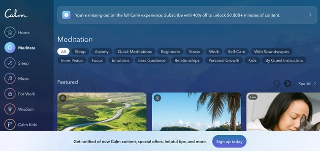 meditation landing page, calm