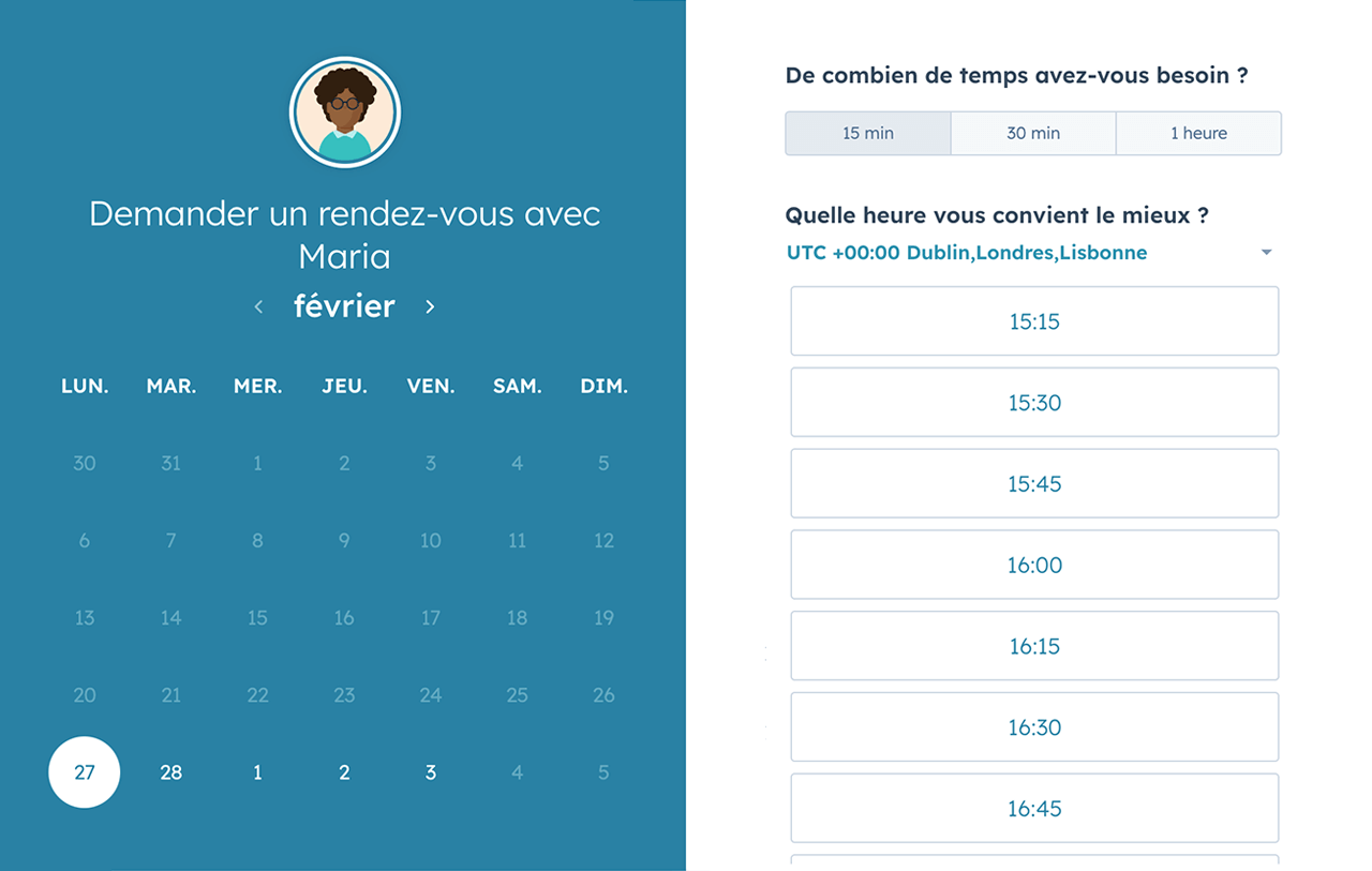 Outi HubSpot de prise de rdv en ligne