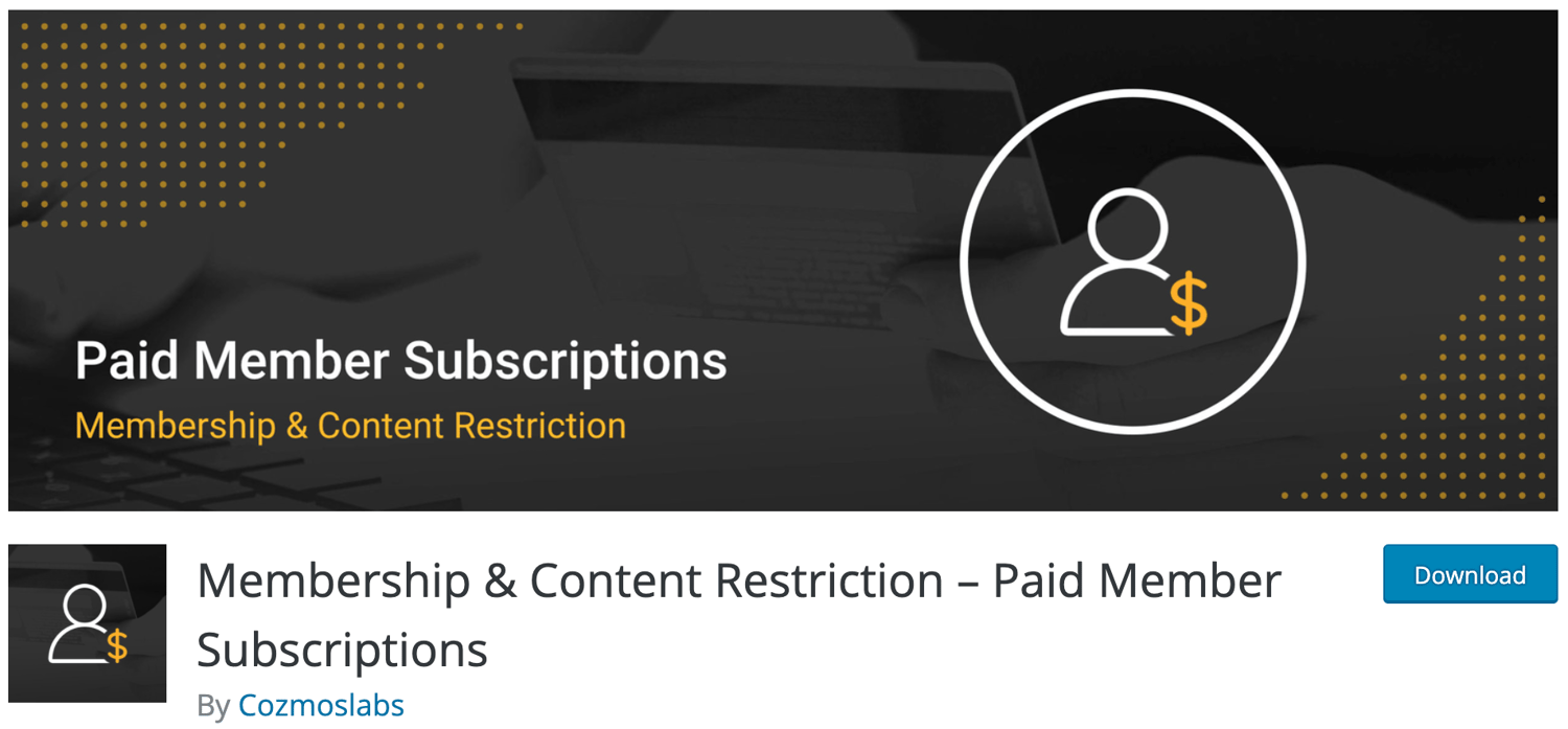 download page for the WordPress membership plugin, Membership and Content Restriction