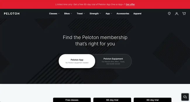 Membership Website Examples - Peloton 